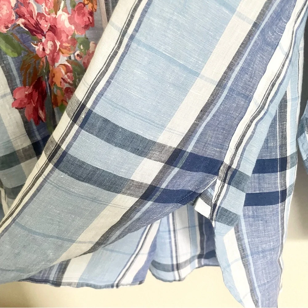 Ralph Lauren Floral and Blue Plaid Linen Women's Top - Picture 5 of 8